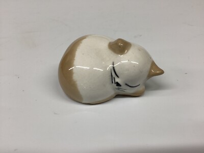 Vintage Szeiler Miniature Sleeping Cat Seal Point Tiny Ceramic Cat