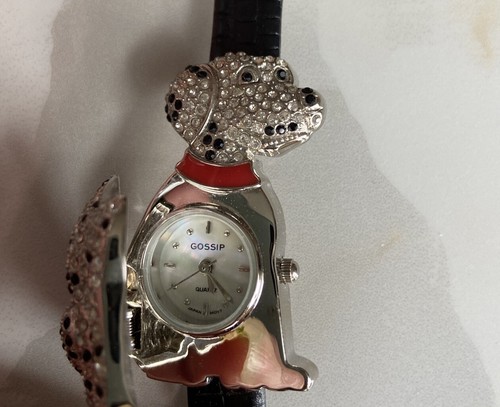 Reloj Pave Cristal Bling Dalmation Cachorro Perro Correa de Cuero Negro Por Chismes Leer - Imagen 9 de 11