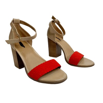 Torrid Red Braided Strap Stacked Wooden Block Heel Ankle Strap Sandals Size 