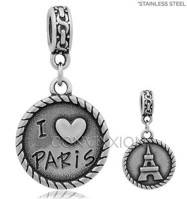 Stainless Steel European Charm Bead I Love Paris Eiffel Tower France Trip Dangle