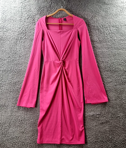 SHEIN Womens Dress Size M Pink Stretch Knit Long Half Sleeve Bodycon Midi