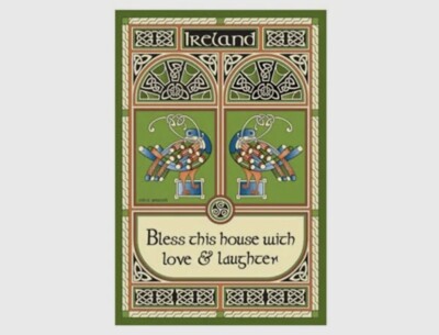 Celtic  Irish Tea Towel  With Prayer:  Bless This House With Love And Laughter 