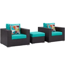 Modway Convene 3-Pc Outdoor Sofa Set, Espresso Turquoise -EEI-2363-EXP-TRQ-SET