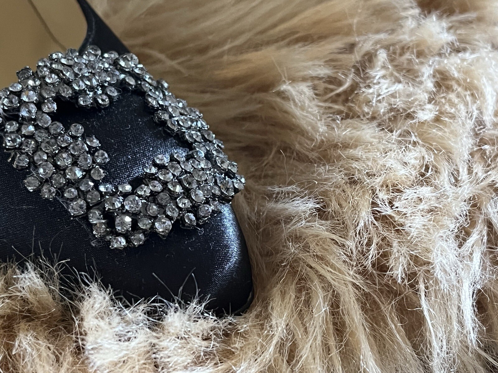 Manolo Blahnik Hangisi Black Satin Embellished With Crystals 4” Heel. Circa ‘08.