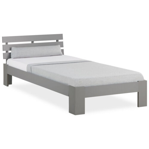 Holzbett 90x200 cm Lattenrost Kiefer Massiv Einzel Bett Gestell Grau Homestyle4u - Bild 1 von 10