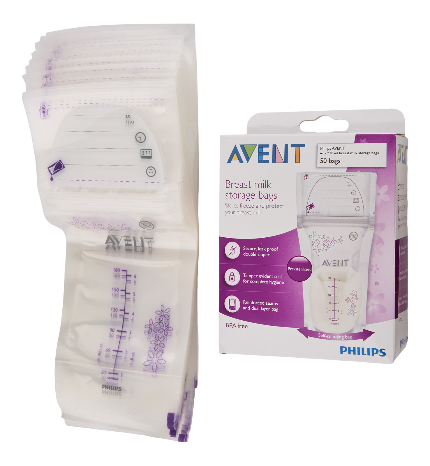 Philips Avent Breast Milk Storage Bags 6 oz 50 Ct. Breast Pump Accessory