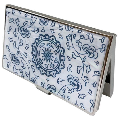 Korea Mother of Pearl Business Card case ID Case Holder Wallet - Blue Arqbesque - Picture 4 of 6