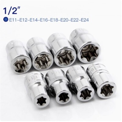 1/2 Inch Drive External Torx Shallow Socket Set E11 - E24 Cr-V Steel 8Pcs
