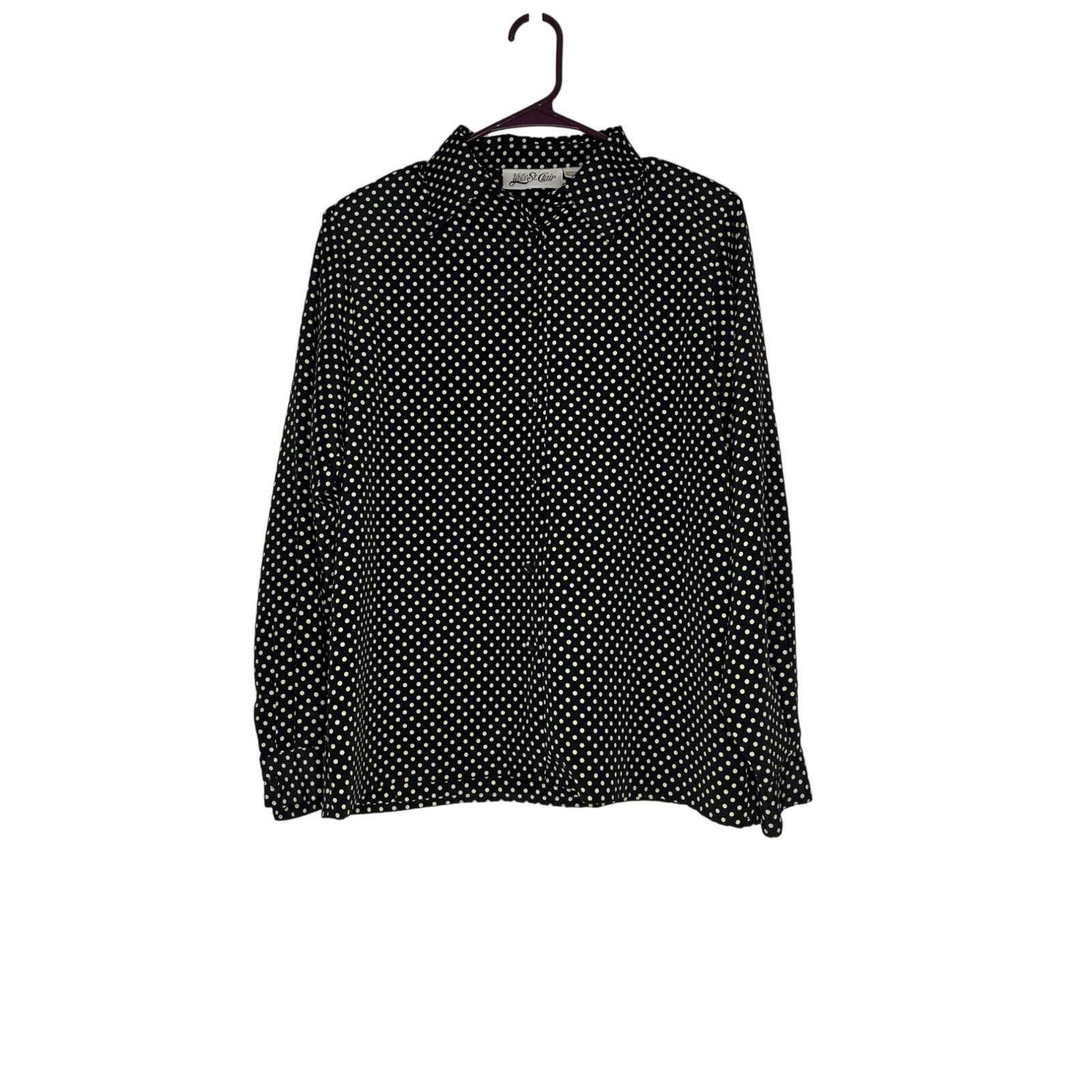 SAINT LAURENT Yves St. Clair Blusa con bottoni Donna 10 100% Poliestere Pois Nero
