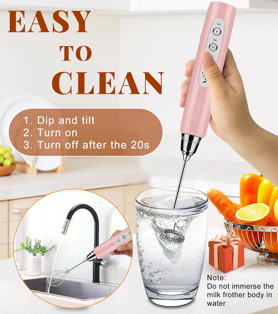 Milk Frother Handheld for Coffee, Rechargeable Drink Mixer with 3 Heads 3 Speeds Milk Frother Handheld for Coffee, Rechargeable Drink Mixer with 3 Heads 3 Speeds