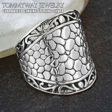 Guaranteed 925 Sterling Silver Wide Fancy Pebbled Swirl Women's Ring