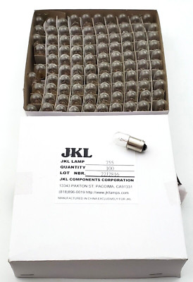 Box of 100 JKL 755 Miniature Lamps 6.30 Volts .945 Watts 20000 AVG HRS Bayonet