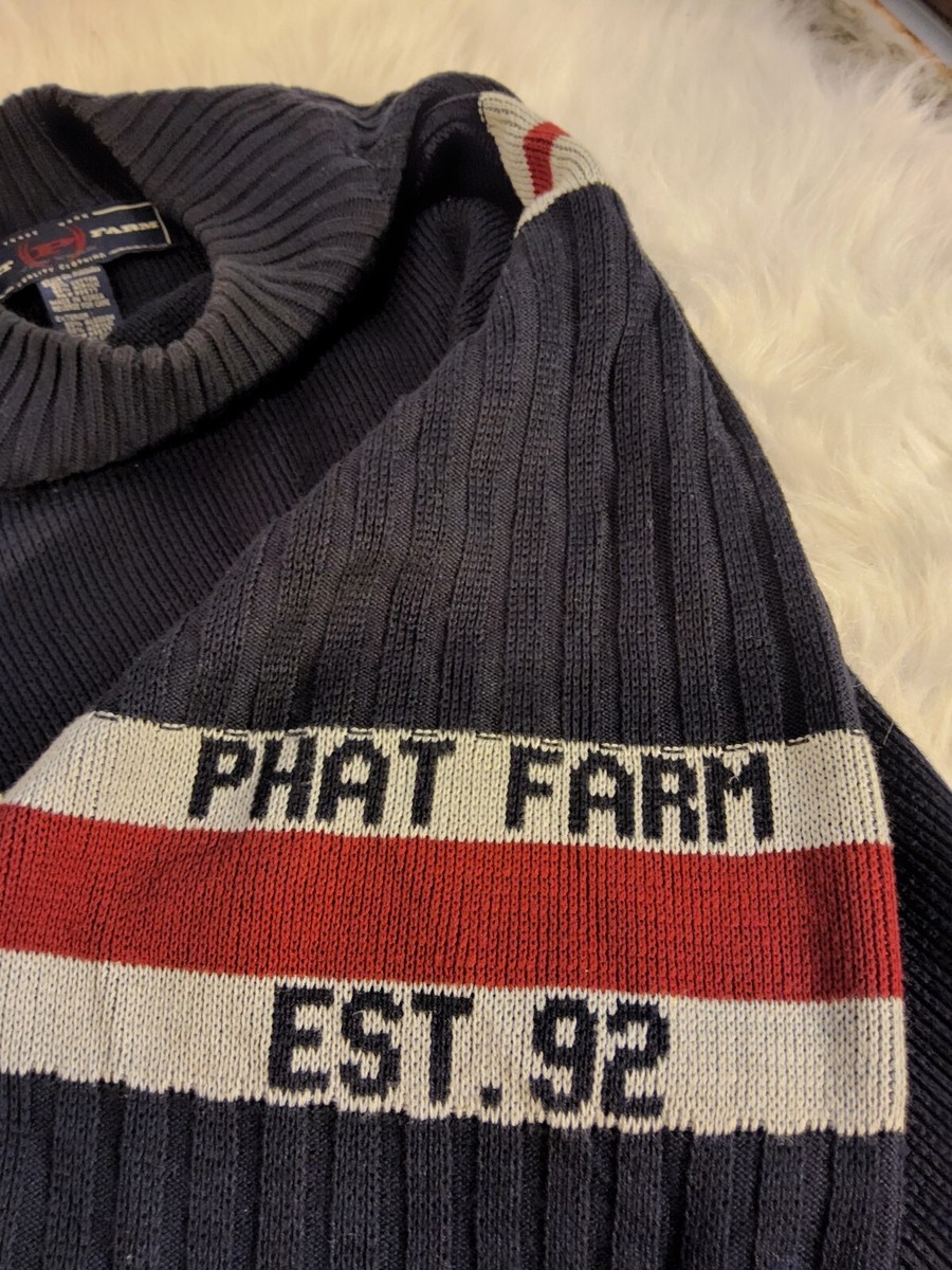 90s y2k PHAT FARM ニットセーター ノースカロライナブルー 刺繍 Y2K 90s Phat Farm Sweater Mens XXL XXXL Blue Knit Pullover