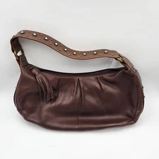 Fossil Leather Handbag Brown - Women's - Rhinestones in Flower Setting on Handle