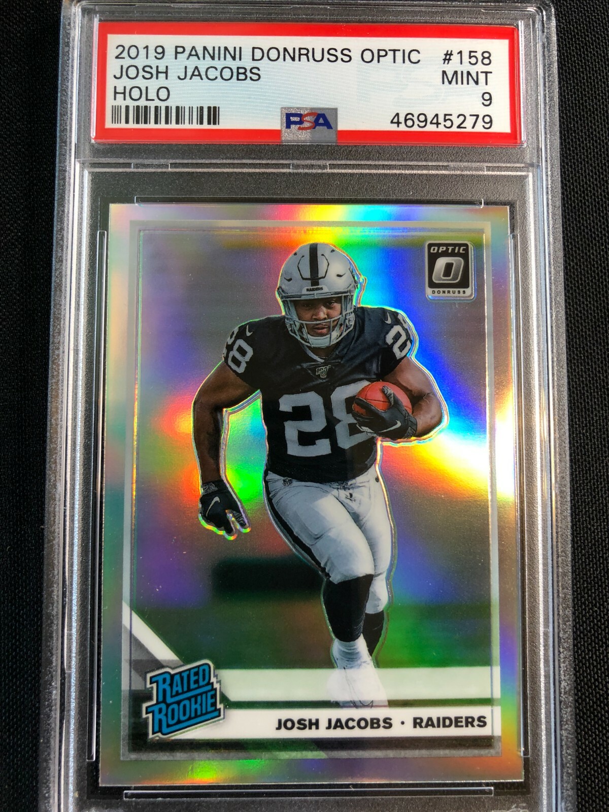 🔥   🏈   Josh Jacobs 2019 Donruss Optic Rated Rookie Holo RC PSA 9 MINT RaiDERS