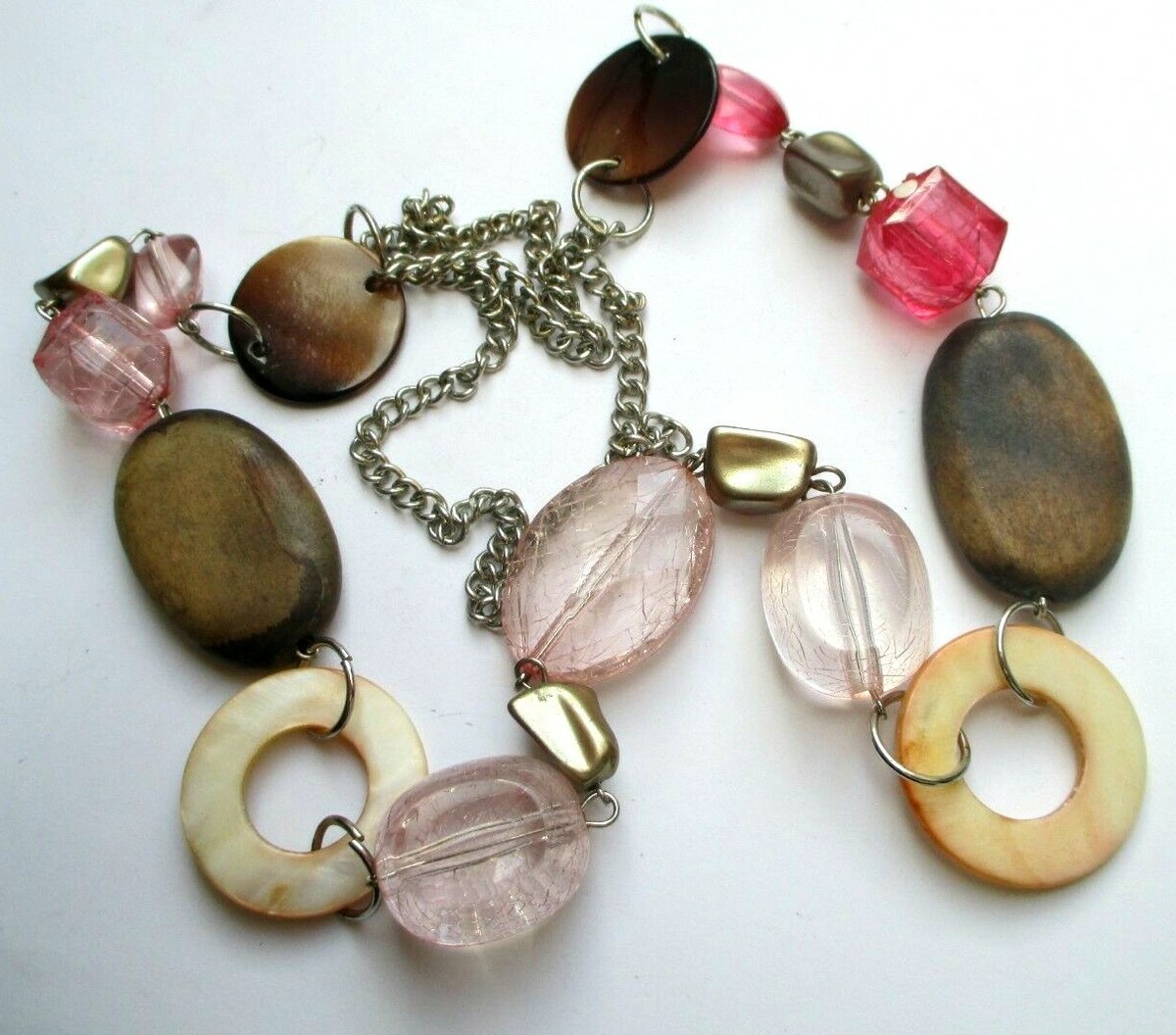 Collier Sautoir Long Couleur Argent Avec Perles Fumées Et Noires - Bijou Rétro N°3354, Occasion Impeccable