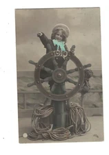 SB4119   VICTORIAN  YOUNG GIRL AS MATE AT THE WHEEL RPPC HAND. COL 1910