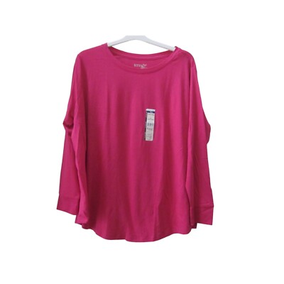 NWT TERRA & SKY Elegant Pink Crew Neck Long Sleeve Semi Fitted T-Shirt Top Sz 2X