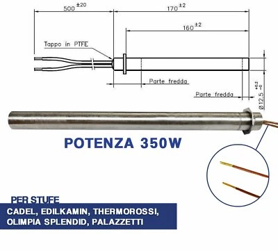 CANDELETTA ACCENSIONE STUFA PELLET RESISTENZA D 12.5 X 170 350W PALAZZETTI 04047