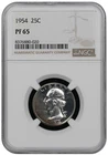 1954 Silver Proof Washington quarter graded by NGC PF65