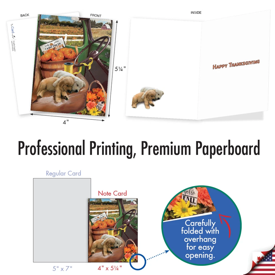 20 tarjetas de acción de gracias Asst'd con sobres (10 diseños 2 cada uno) cachorros calabaza Foto 2 de 4