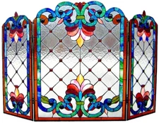 Tiffany Style Fireplace Screen Victorian Stained Glass 3 Section  ONE THIS PRICE