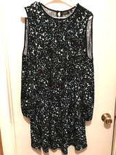 APT.9 Black With Green & White Long Sleeve Cold Shoulders Dress Poly & Spandex