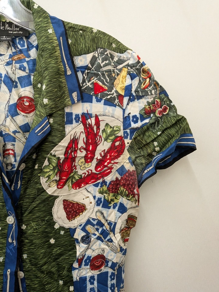 Blusa Nicole Miller Vintage Langosta y Vino Seda Talla 8 Foto 3 de 4