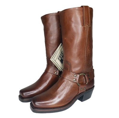 FRYE 12R Harness  Leather Moto Boots New Made in USA 77308 Womens Size 6 Cognac