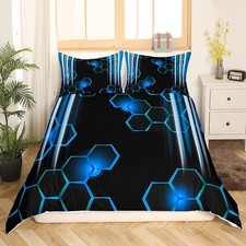 Honeycomb Bedding Set for Girls Boys Kids King Size Modern Hexagon Theme Blue...