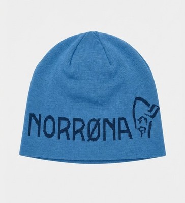 Norrona  29 Reversible Logo Beanie Blue Size L 100% Cotton Lined Outdoor