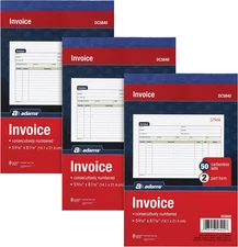 Invoice Book 3 Pack, 2 Part Carbonless Invoices, Horizontal Sales Slip, 5-9/16 X