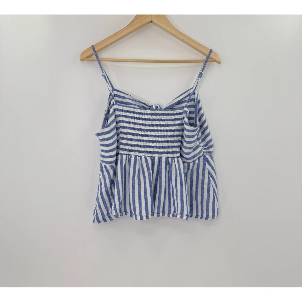 Старый темно-синий в полоску Sweetheart галстук спереди Cami блузка XL богемное пляжный прибрежный - Изображение 2 из 4