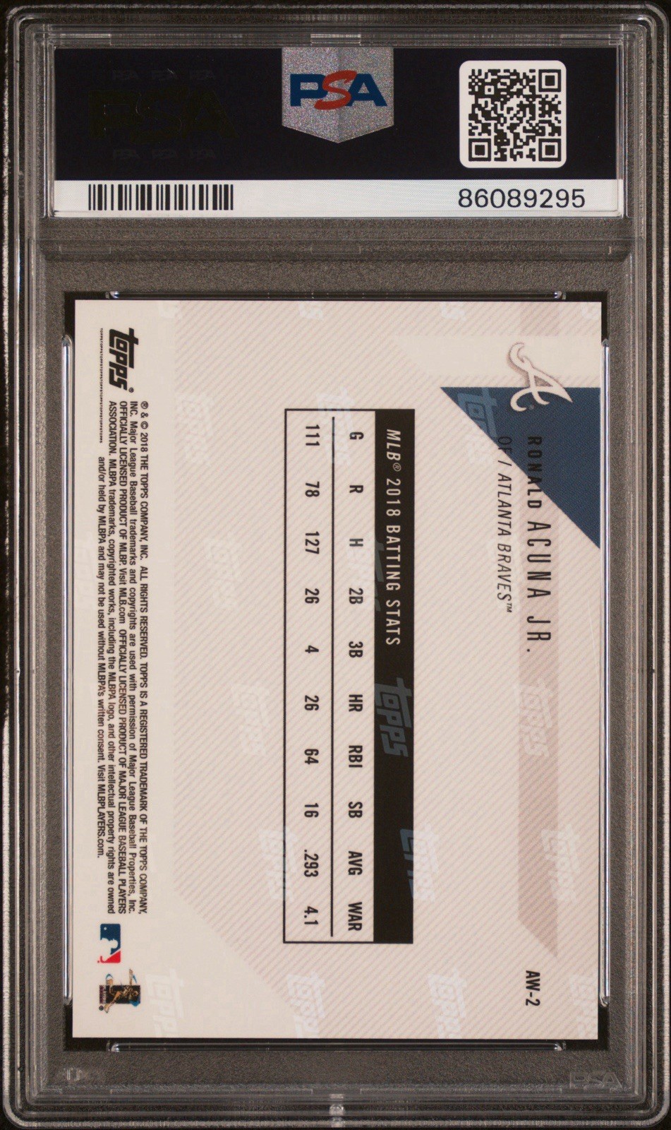 2018 Topps Now Offseason #AW2 Ronald Acuna Jr. Award Winner PSA 9 MINT RC view 2