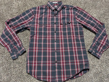 Express Slim Fitted Plaid Mens Button Down Shirt Size Medium 15 - 15.5 Red Gray