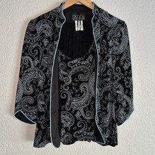 Alex Evening Set Paisley Jacket Tank Top Glitter Black Wedding Formal Party Gala