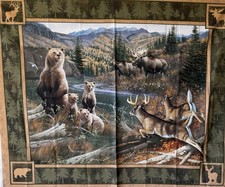 Wildlife Panel. 36 X Wof. Bear, Moose, Deer In Mountains 100 Cotton Fabric