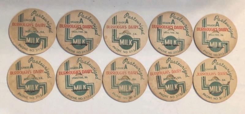 MOULTRIE GA BURROUGH'S DAIRY MILK BOTTLE CAP LOT OF 10 Set 2