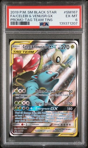 2019 POKEMON SM BLACK STAR PROMO #SM167 FULL ART/CELEBI & VENUSAUR GX PSA 6