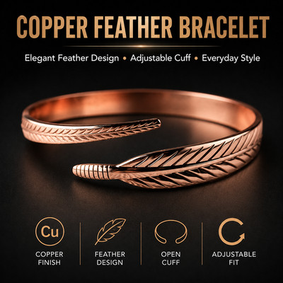 Vintage Copper Feather Cuff Bracelet Unisex Open Bangle Punk Jewelry Gift