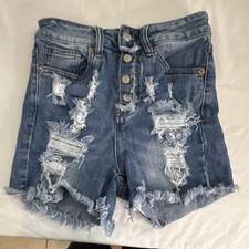 Great Smoky Women's Blue High Rise Distressed Frayed Denim Cutoff Shorts S