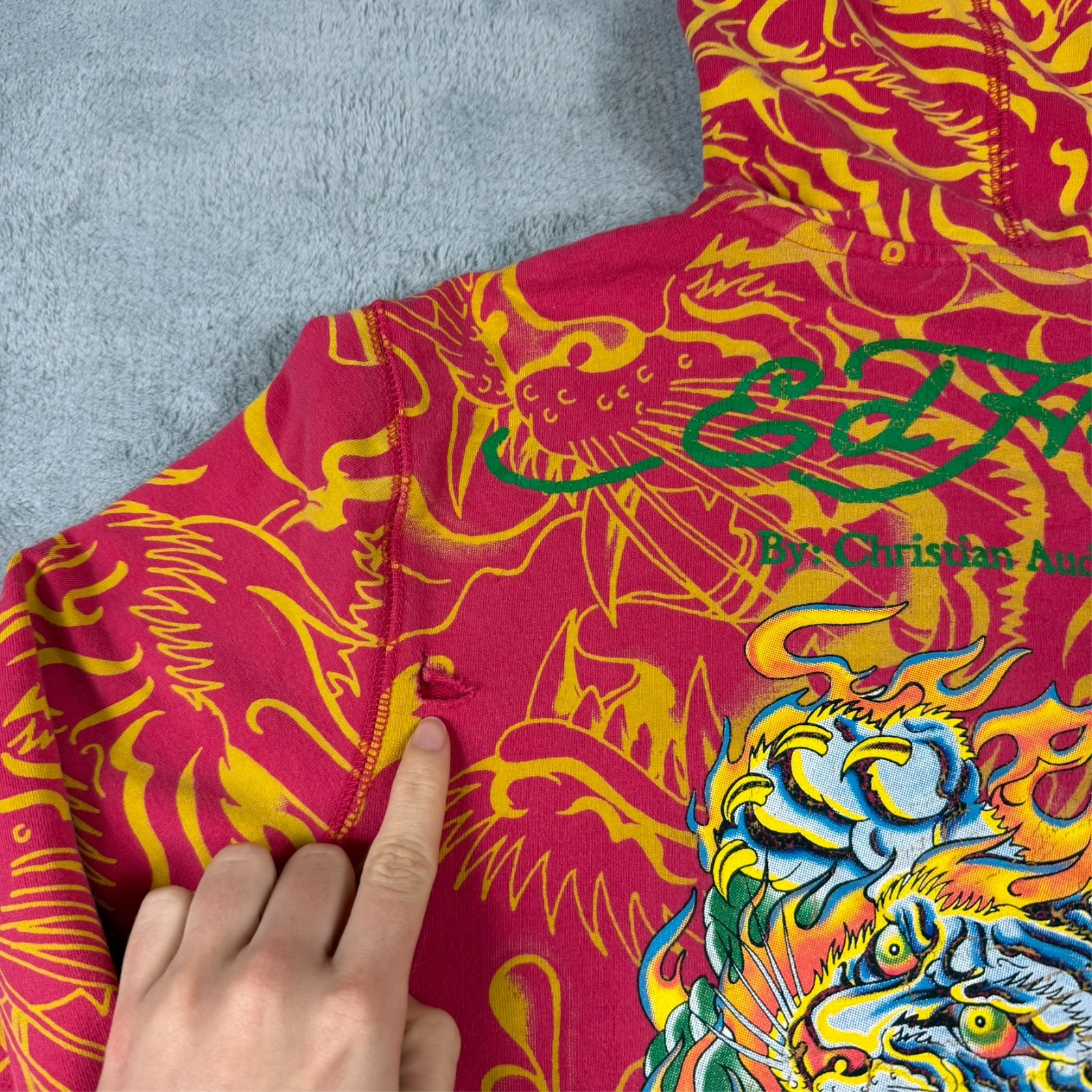 Women's VTG Ed Hardy 2000's Y2K Pink Cupid Flaming Tiger Small Full Zip Hoodie image 8