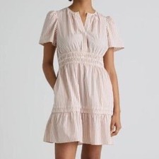 Quince Terracotta Stripe Organic Cotton Poplin Tiered Mini Dress Size Small