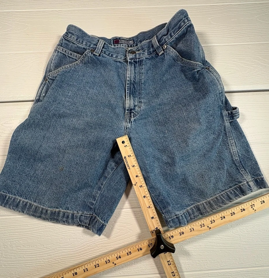 Pantalones cortos de mezclilla vintage años 90 para hombre talla 33 estructura azul cargo (A4) Foto 2 de 4