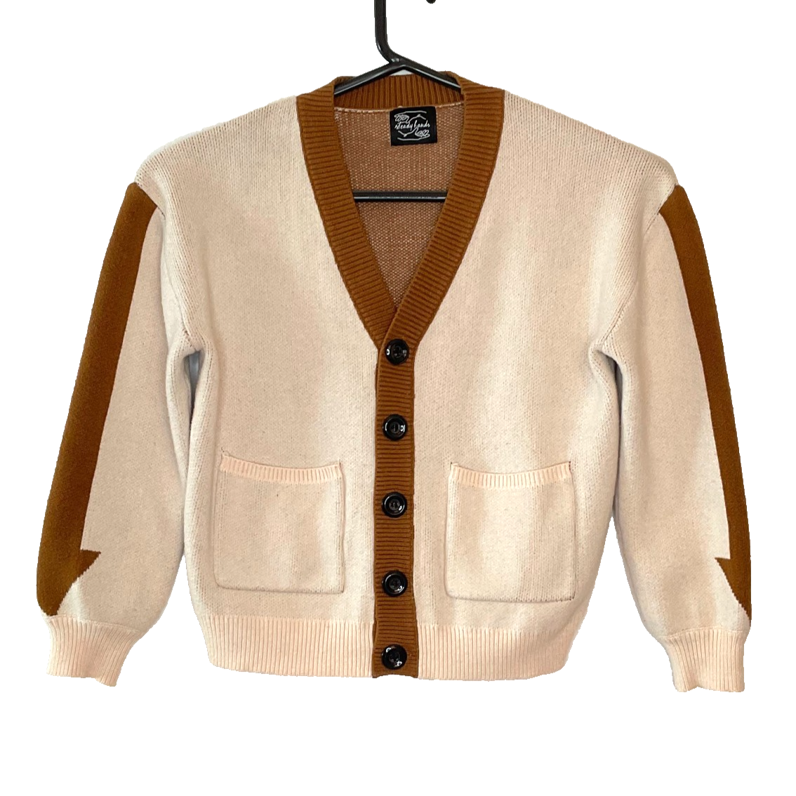 Steady Hands Yip Yip Cardigan Sweater Sz XS Cream Brown Arrow Steady Hands Yip Yip Cardigan Sweater Sz XS Cream Brown Arrow