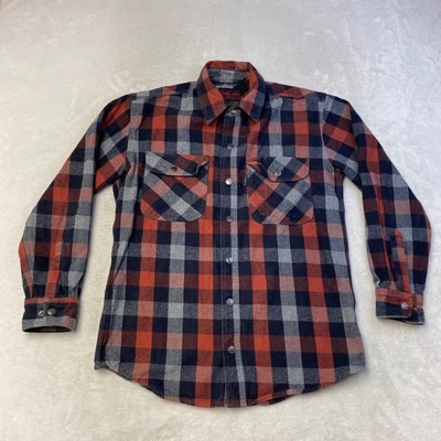 Five Brother Mens Flannel Shirt Medium Plaid Red Blue Gray Cotton