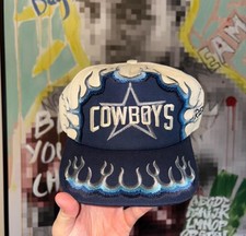 Vintage Annco Dallas Cowboys On Fire Snapback Hat Cap White Flames 90s RARE