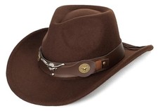 Western-Cowboy-Hats for Women-Men Brown-Pu-Leather Medium Brown - Longhorn Bull
