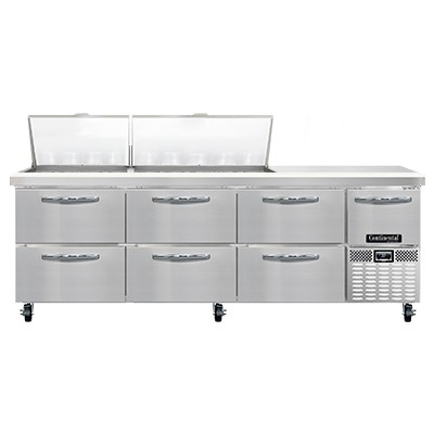 Continental Refrigerator RA93N27M-D 93'' Mega Top Sandwich Prep Table w/ 6 Dra...