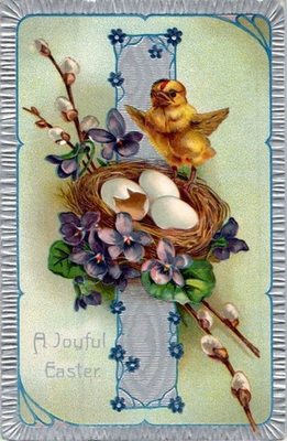 #ad #ad Vintage Victorian Postcard 1909 A Joyful Easter Spray of Flowers Nest amp; Chick $7.00